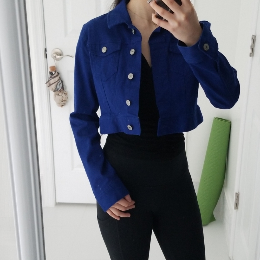 Papaya - Trendy Royal Blue Cropped Jacket